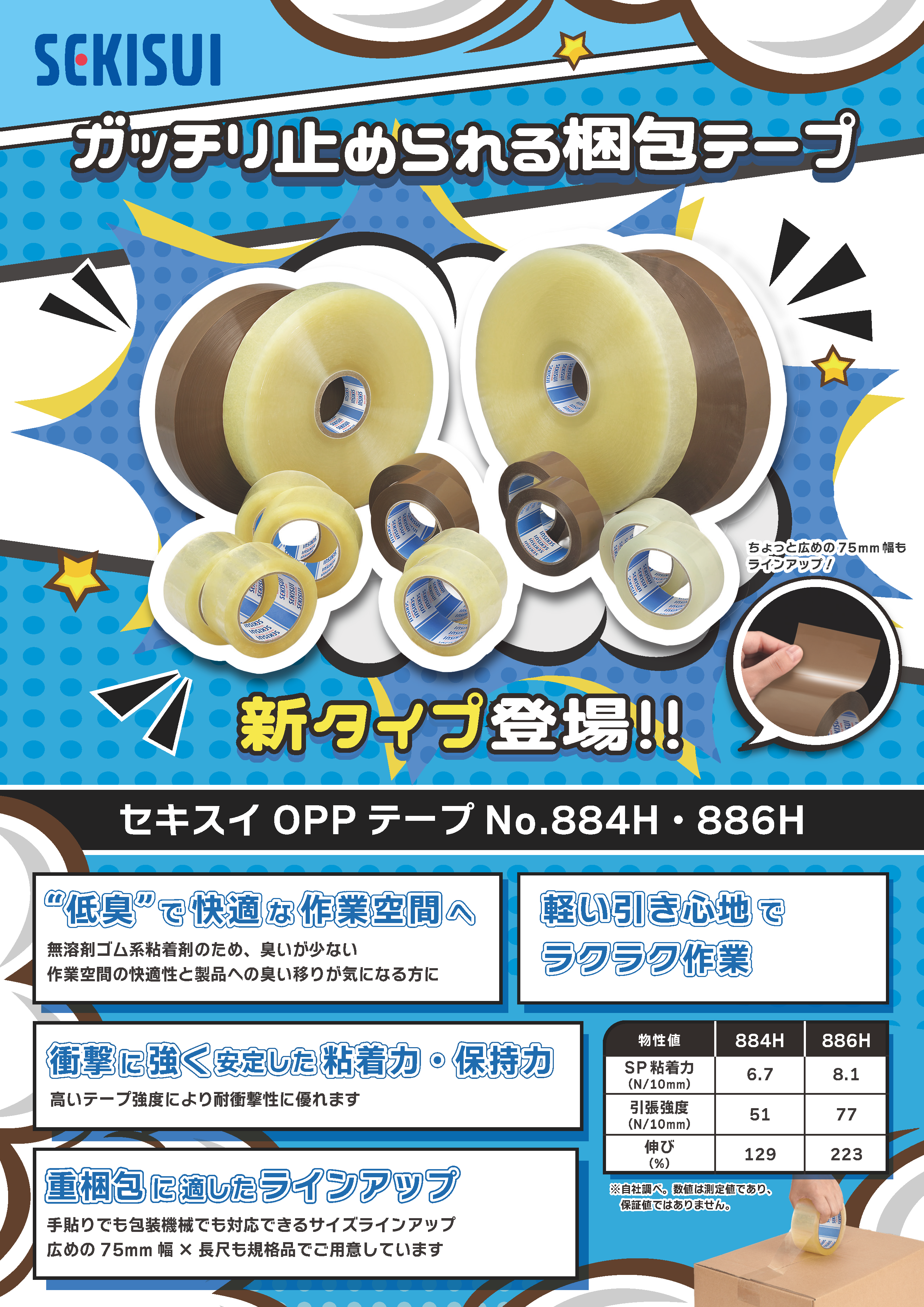ガッチリ止められるセキスイOPPテープNo.884H・No.886H登場